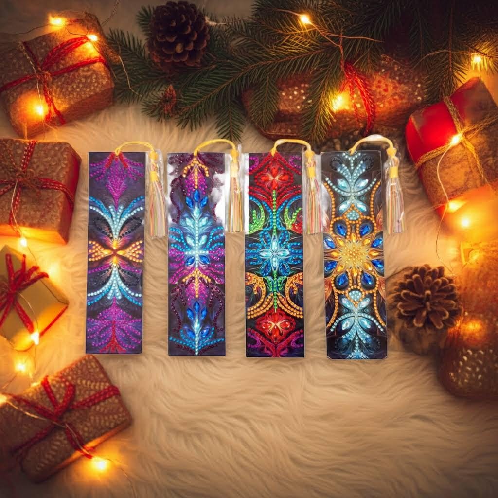 Handmade Sparkly Rhinestone Diamond Painting Bookmarks - Set of 4 (Sold Individually) with Rainbow Tassels