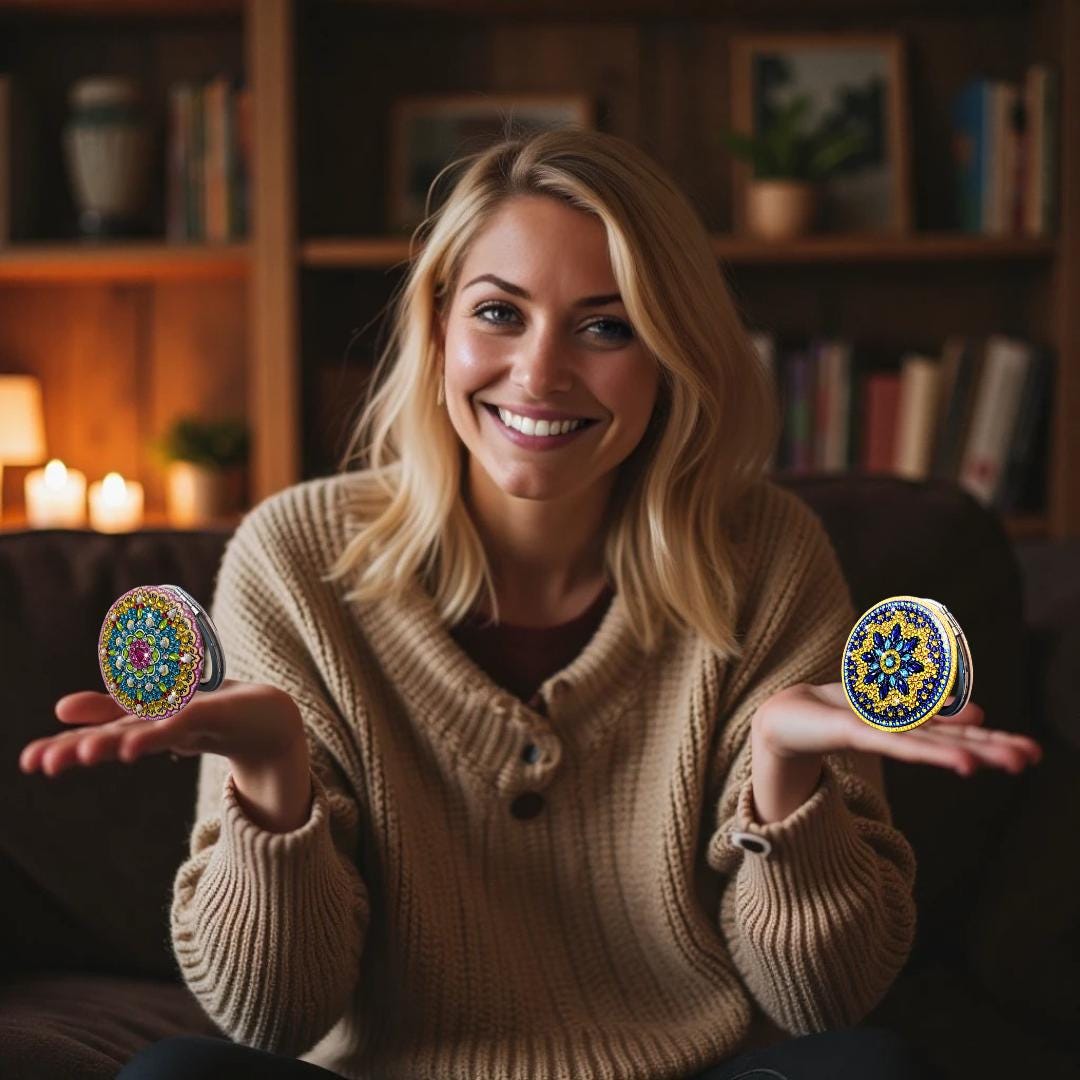 Handmade Rhinestone Compact Mirror, Sparkly Diamond Painting Gift - 6 Designs