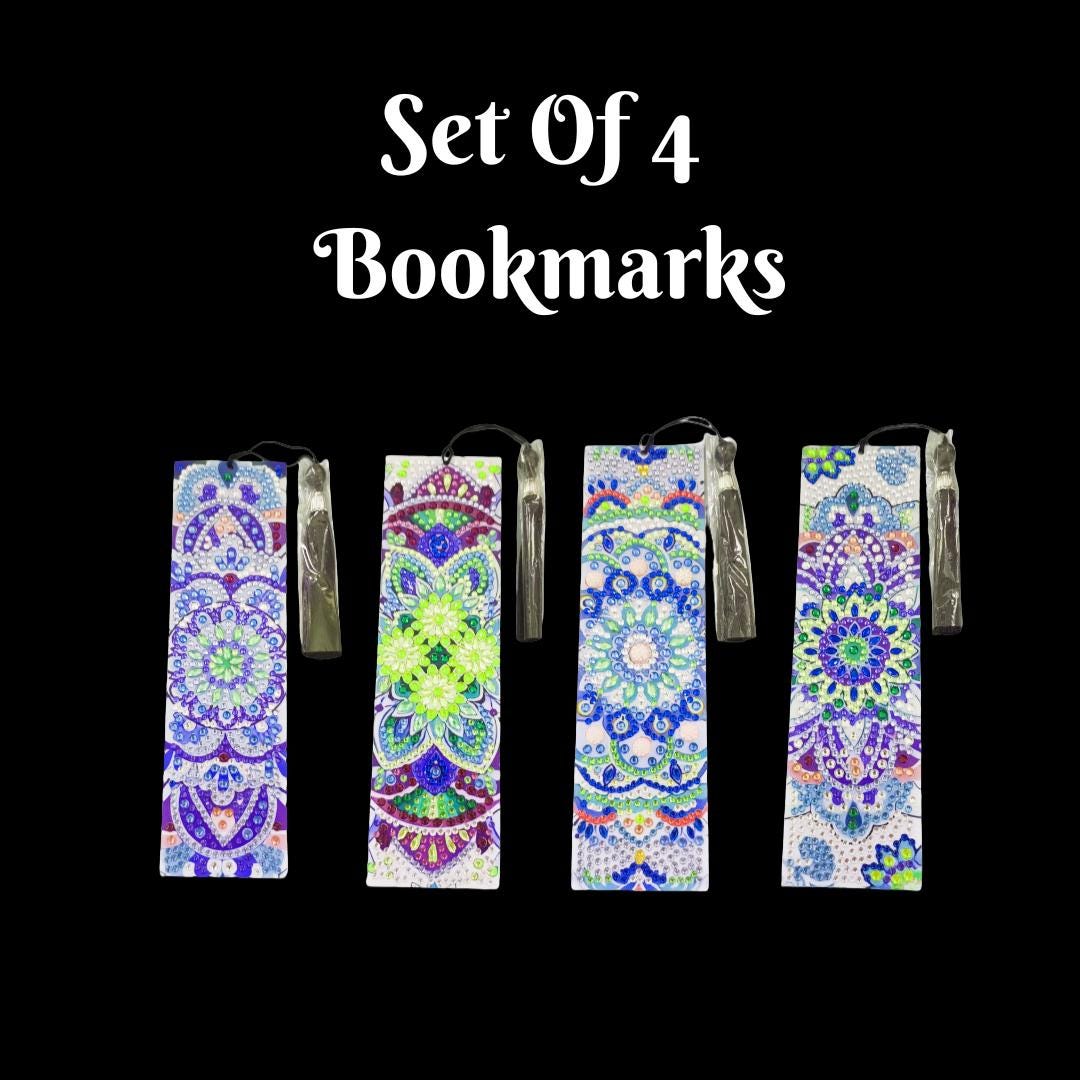Handmade Diamond Painting Bookmarks (Set of 4) – Sparkly Gift for Book Lovers, Women, Gift for Her
