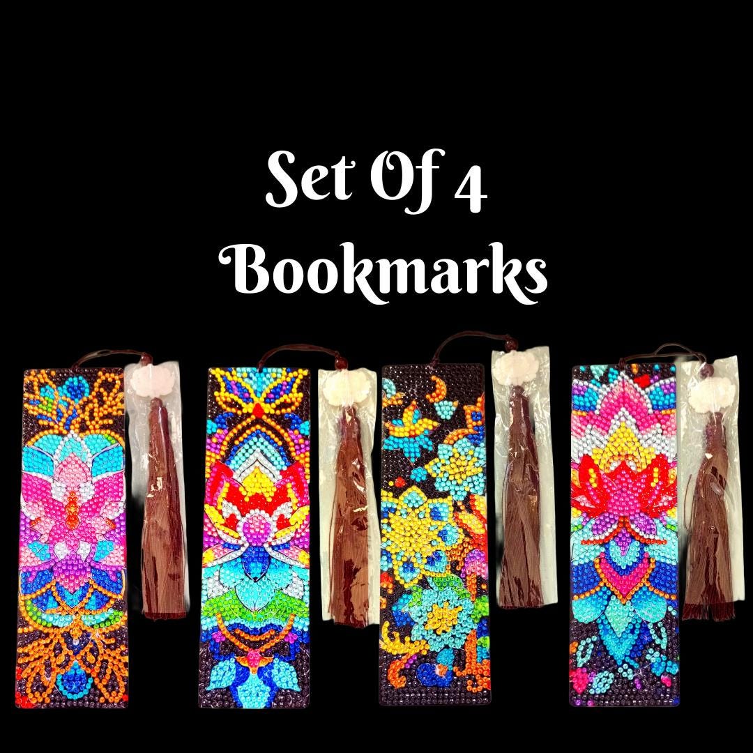 Handmade Diamond Painting Bookmarks (Set of 4) – Sparkly Gift for Book Lovers, Women, Gift for Her