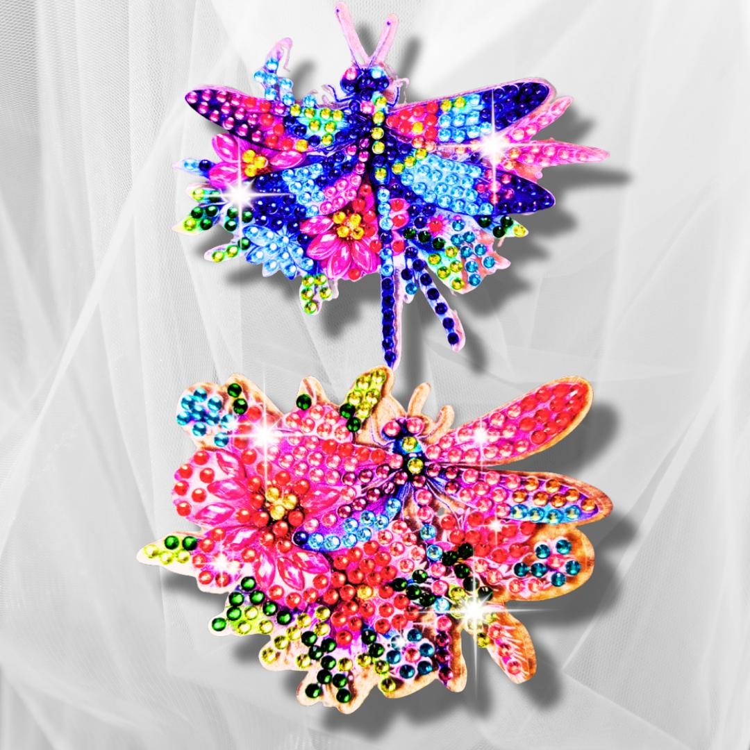 Handmade Sparkly Dragonfly Fridge Magnets: Rhinestone Home Decor, Set of 2