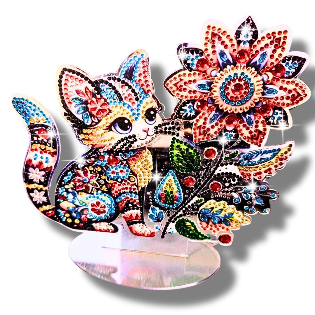 Handmade Diamond Painting Kitten Table Decor