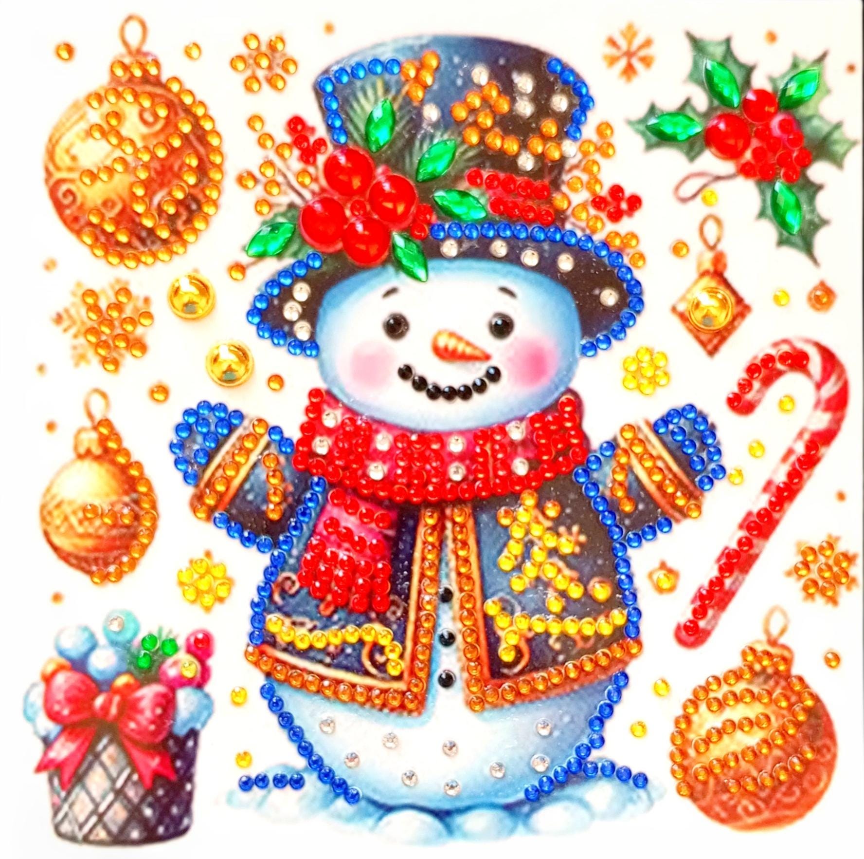 Handmade Snowman Diamond Painting Christmas Card – Sparkly 5D Holiday Greeting, Unique Winter Gift for Friends, Family Christmas Craft Décor