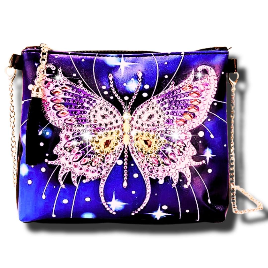 Handmade Diamond Painting Handbag (18cm x 15cm) with Sparkly Rhinestone Decor for Kids