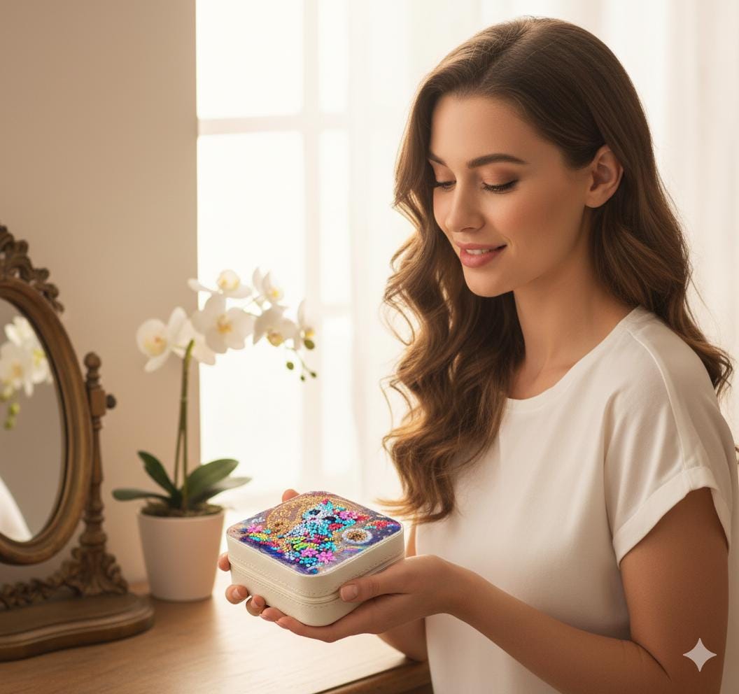 Handmade Kitten Diamond Painting Jewelry Box: Sparkly Travel Organizer