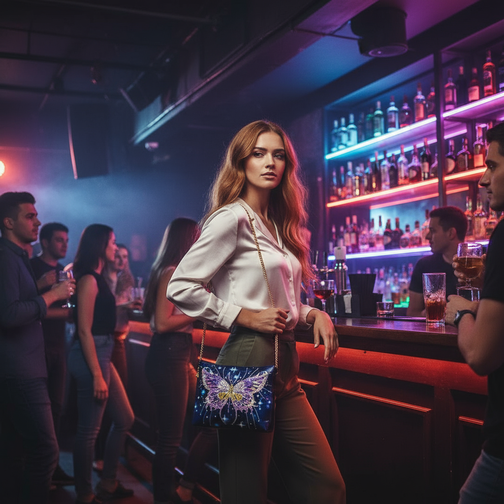 Handmade Diamond Painting Handbag (18cm x 15cm) with Sparkly Rhinestone Decor