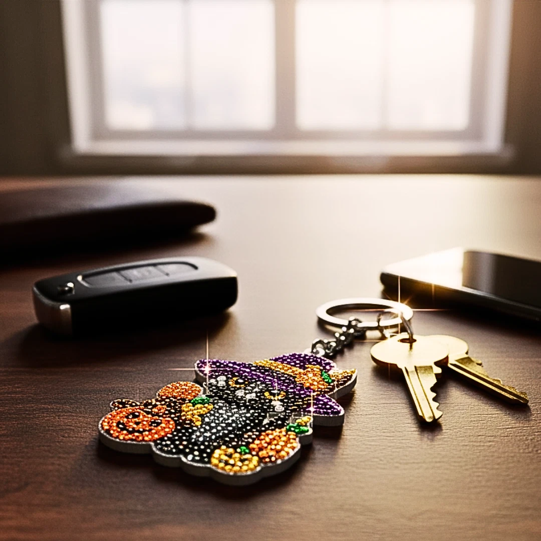 Handmade Sparkly Diamond Art Halloween Keychains Rhinestones