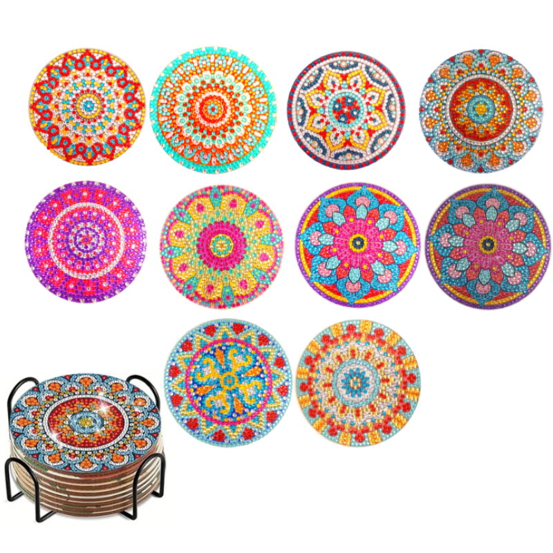 Handmade Diamond Painting Coasters (Set of 10) – Sparkly Home Decor, Gift for Women, Moms