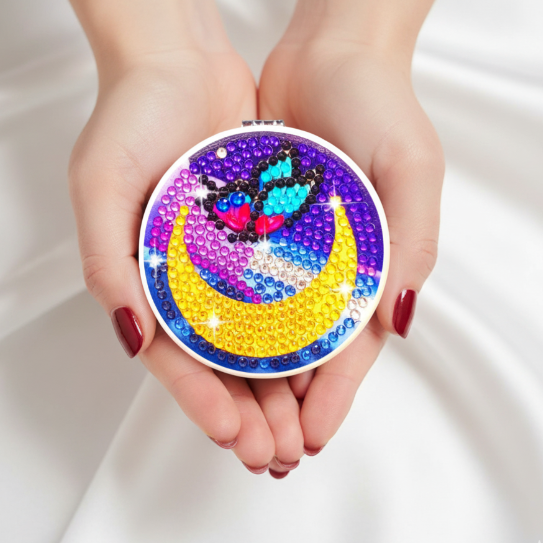 Handmade Rhinestone Diamond Painting Compact Mirror Sparkly