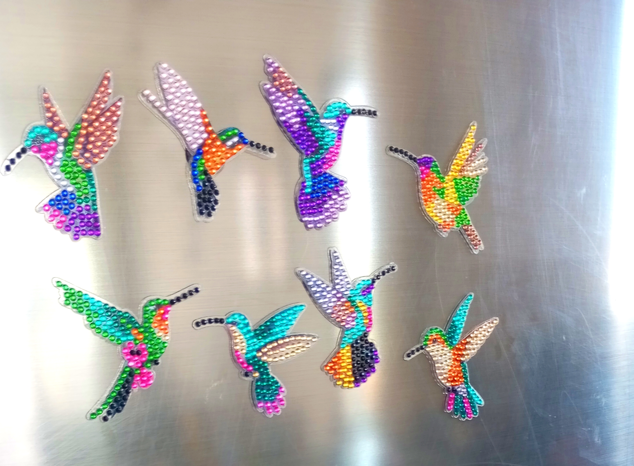 Handmade Hummingbird Diamond Painting Keychains, Set of 8