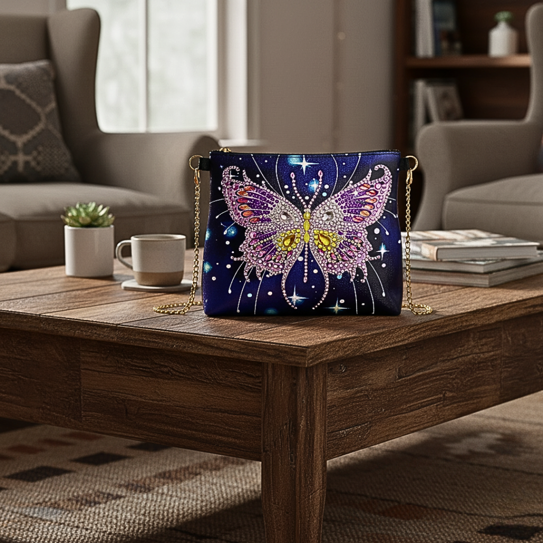 Handmade Diamond Painting Handbag (18cm x 15cm) with Sparkly Rhinestone Decor