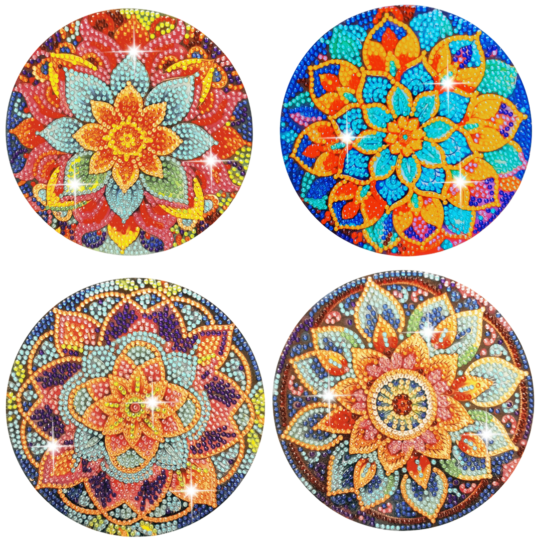 Handmade 15cm Round Diamond Painting Placemats, Set of 4 - Mandala