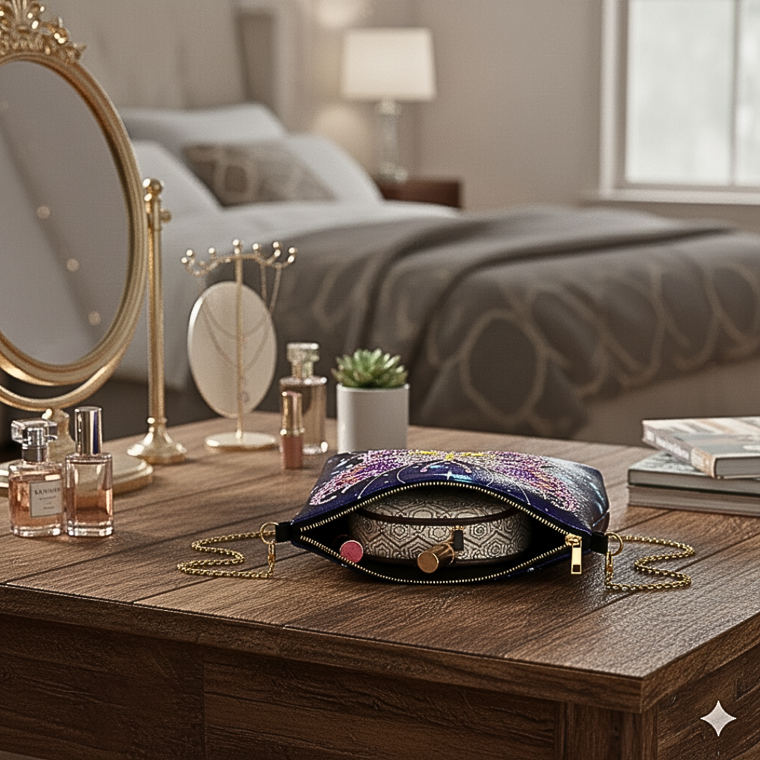 Handmade Diamond Painting Handbag (18cm x 15cm) with Sparkly Rhinestone Decor