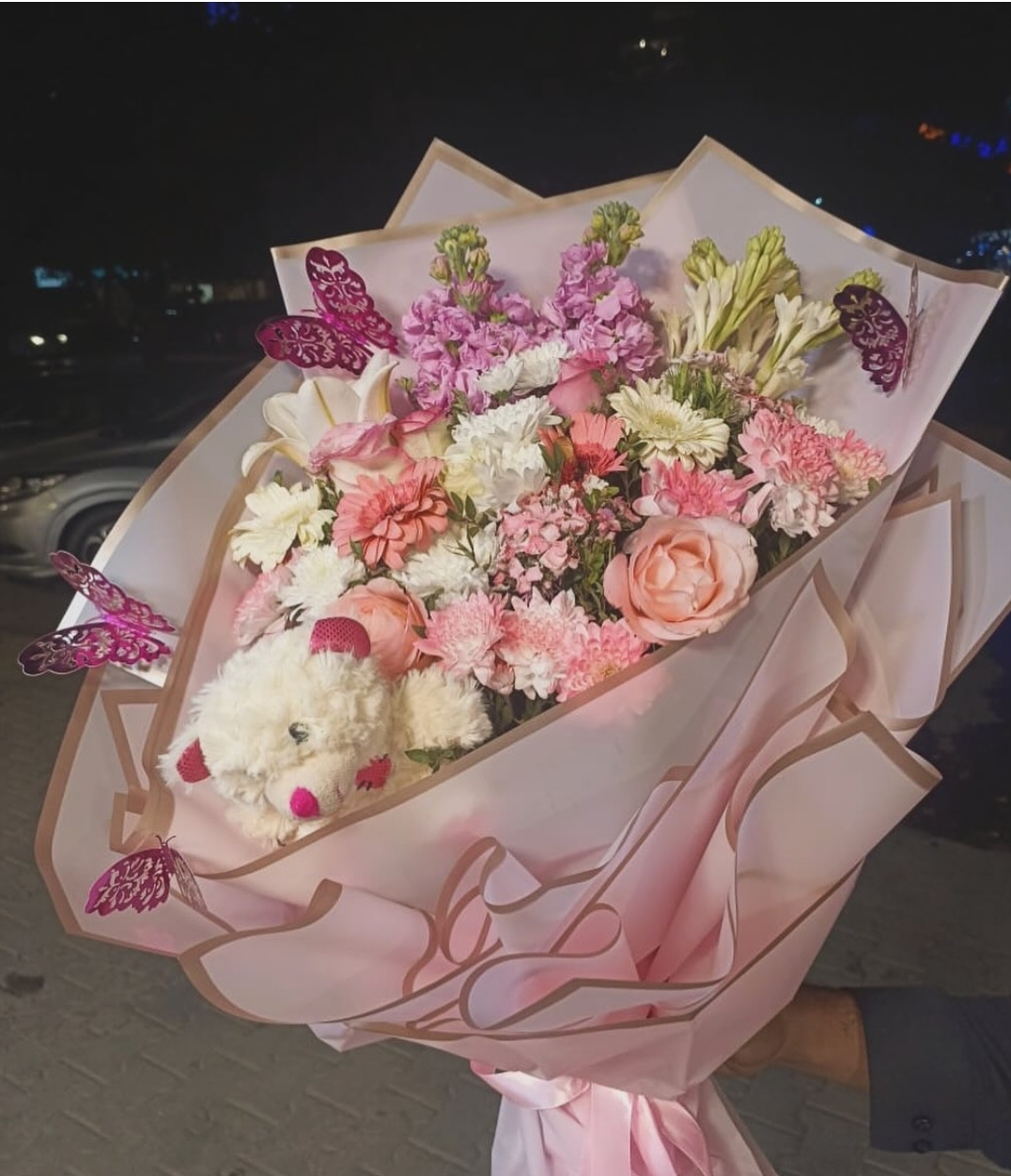 Floral Bouquet with Teddy Bear