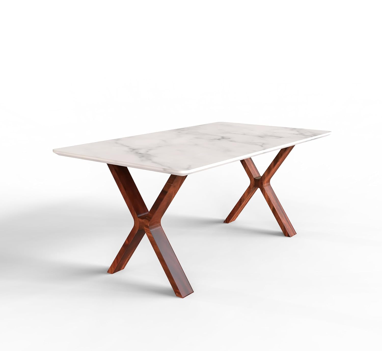 Sheesham Wood Marble Finish Dining Table With Six Rattan Chair 