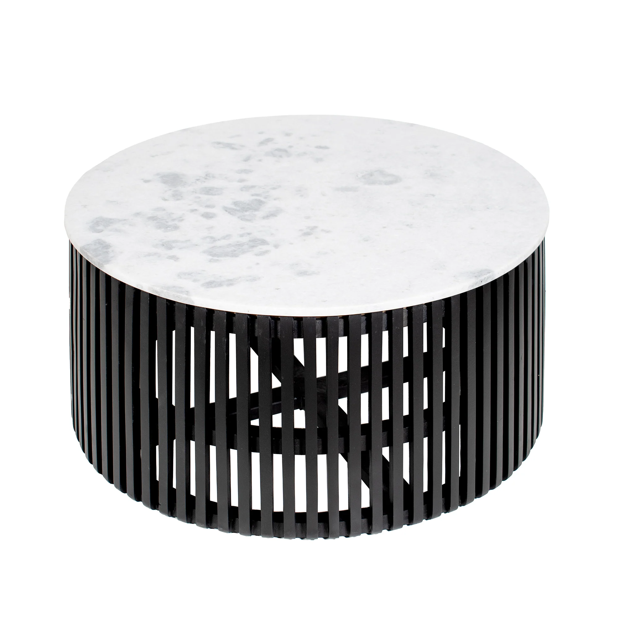 Furneezy Real Marble / Mango Wood Round Coffee Table - Black