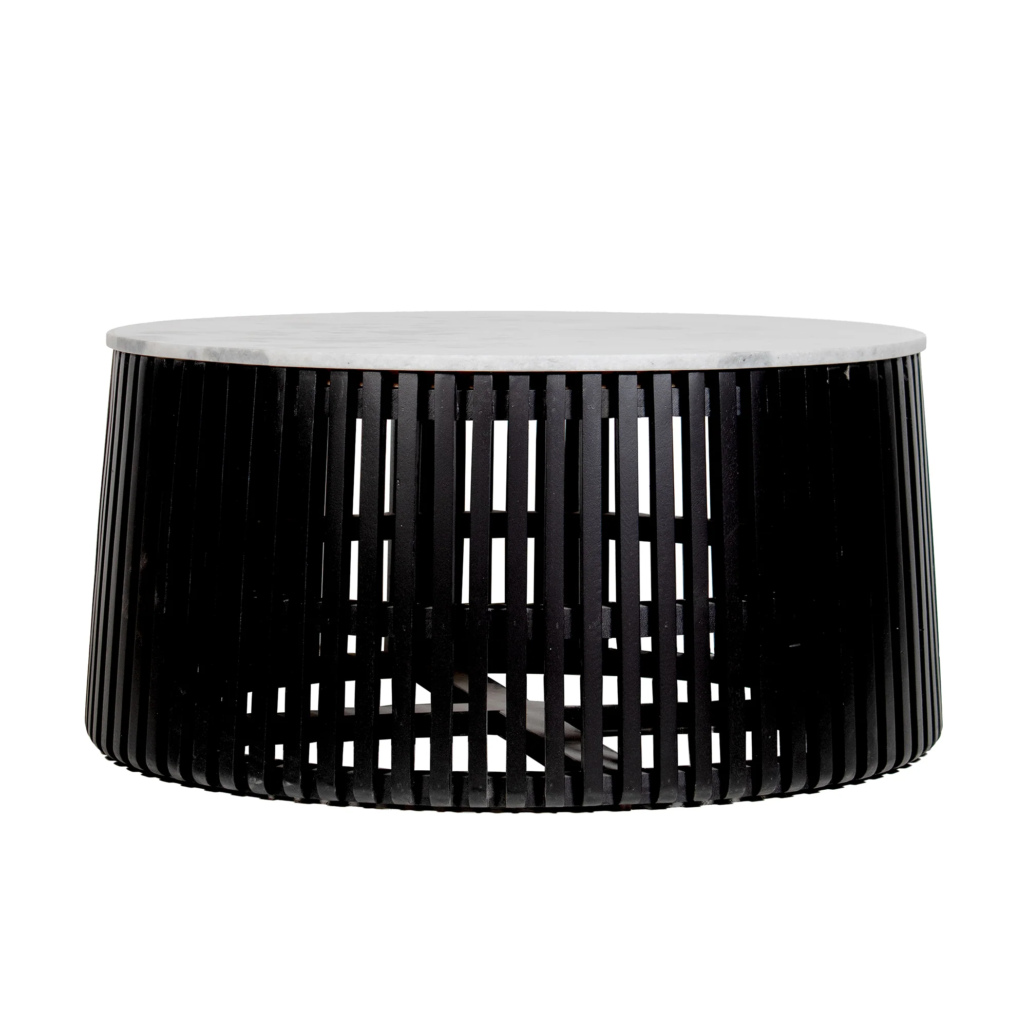 Furneezy Real Marble / Mango Wood Round Coffee Table - Black