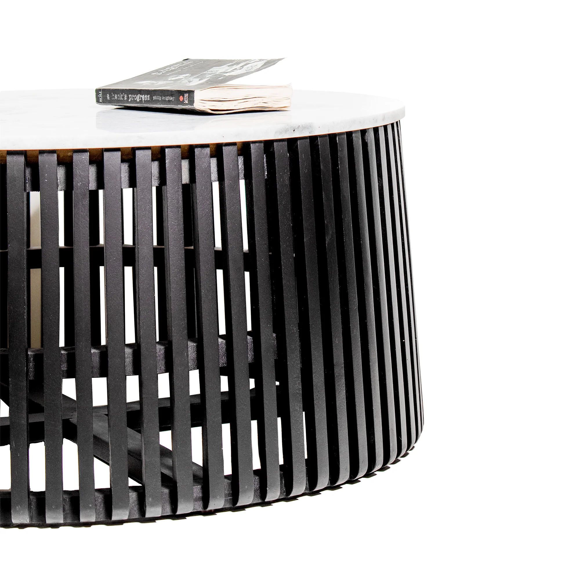 Furneezy Real Marble / Mango Wood Round Coffee Table - Black