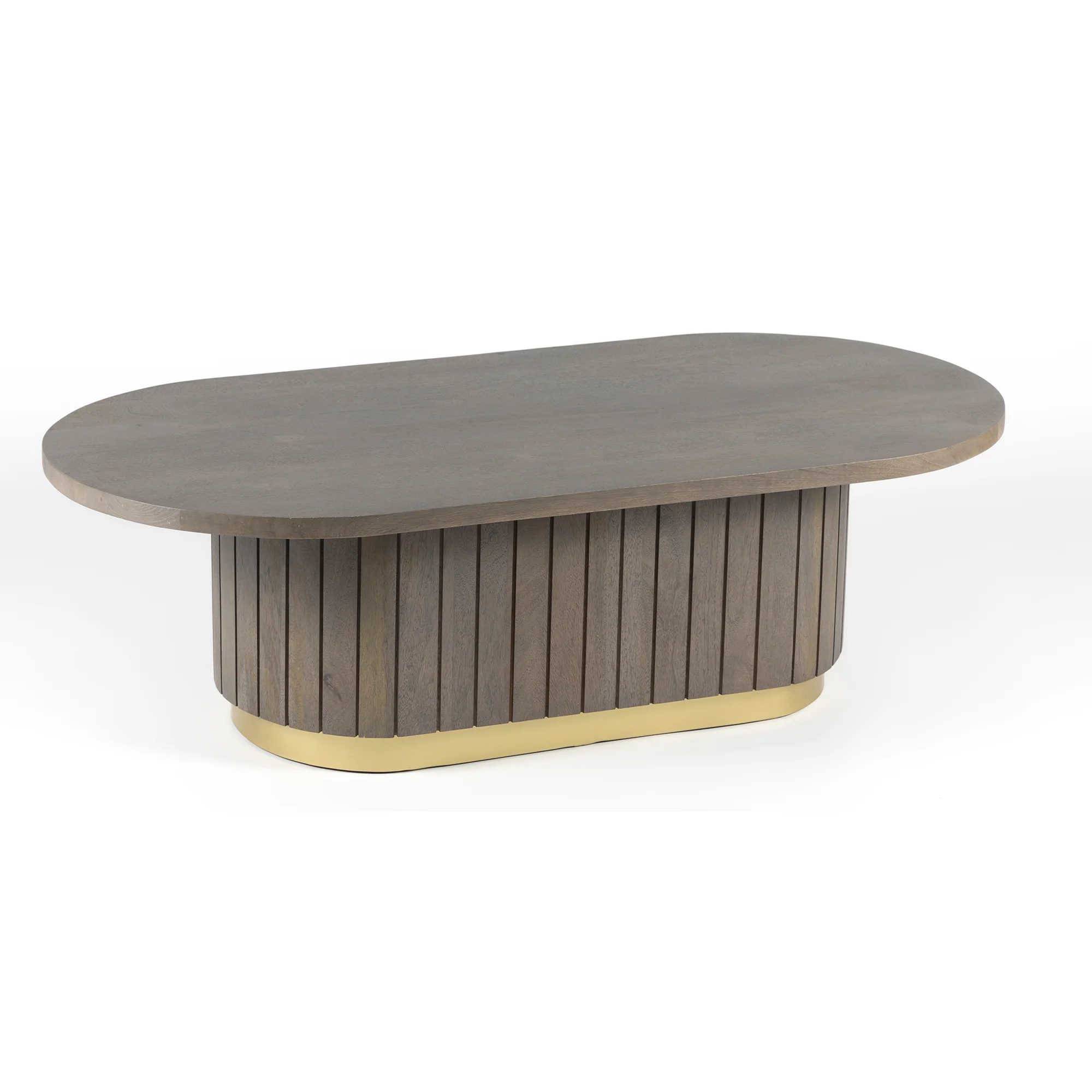 Furneezy Piano Mango Wood Oval Coffee Table - Ash Grey