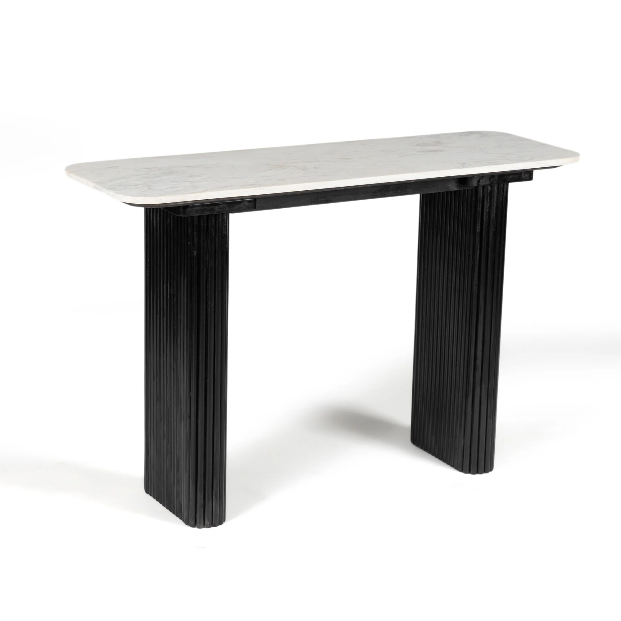 Furneezy Kelby Marble Console Table with Wooden Legs - Black
