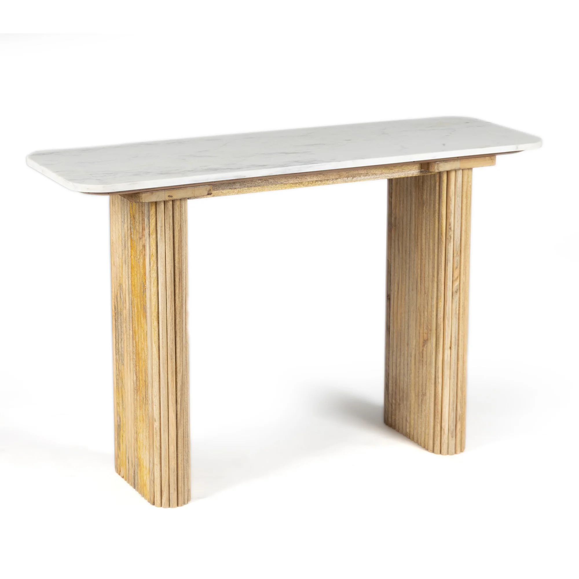 Furneezy Kelby Marble Console Table with Wooden Legs - Natural