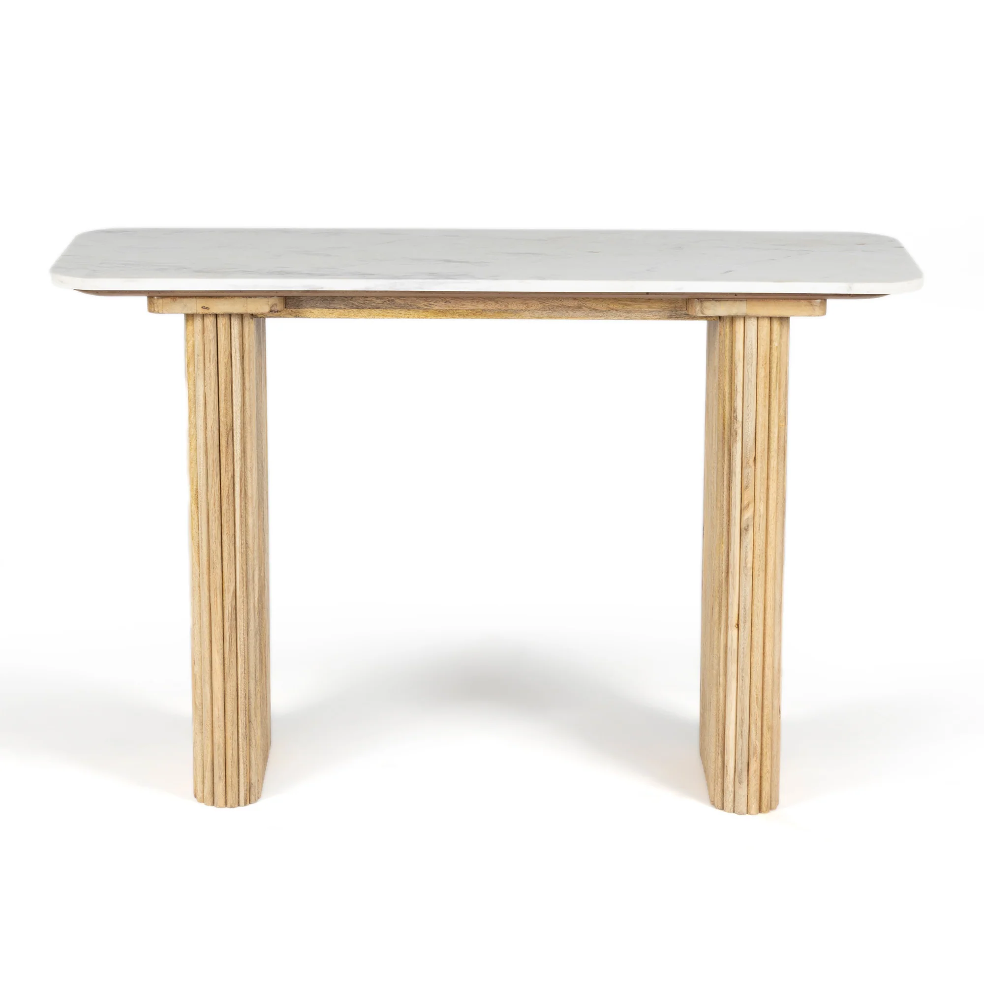  Furneezy Kelby Marble Console Table with Wooden Legs - Natural
