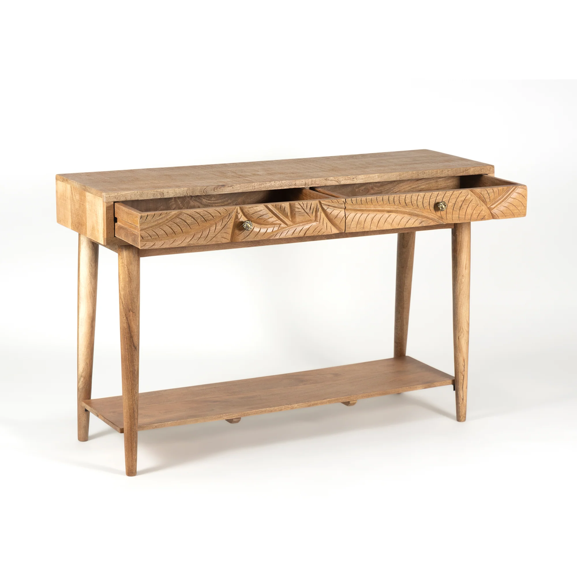  Furneezy Canopy Hand- Carved Console Table W2 Drawers