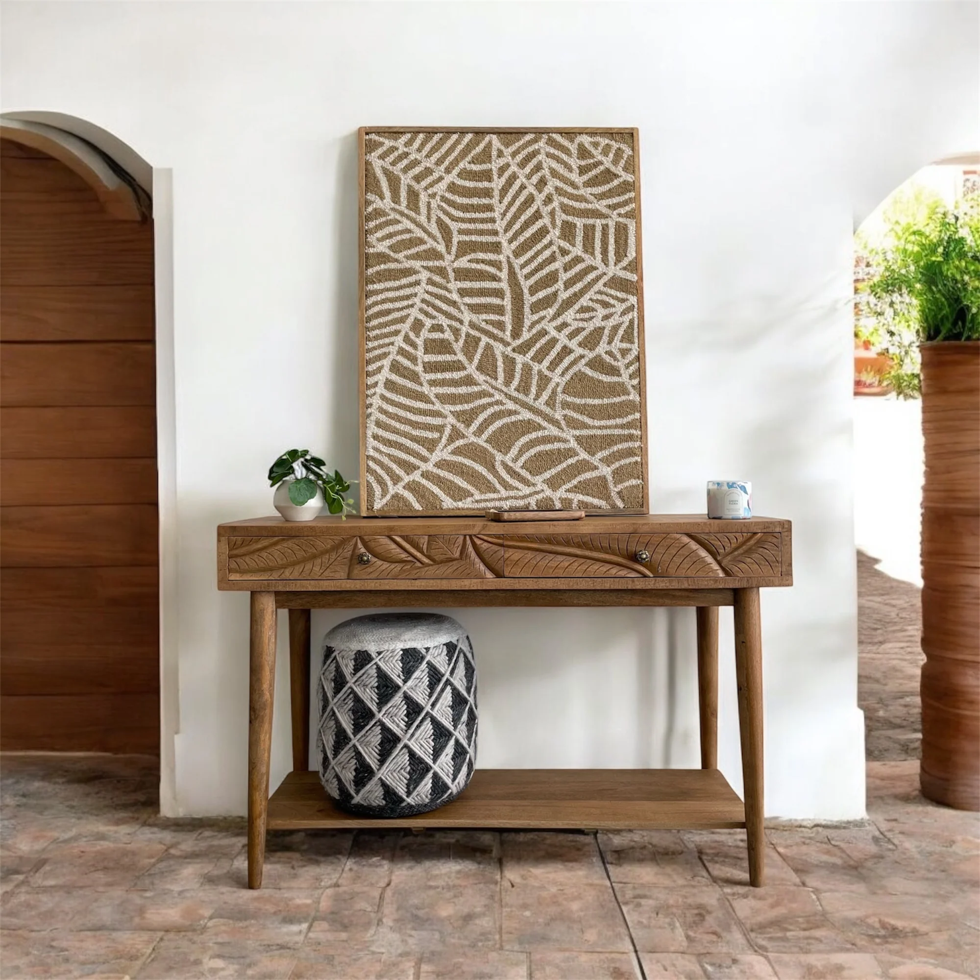 Furneezy Canopy Hand- Carved Console Table W2 Drawers