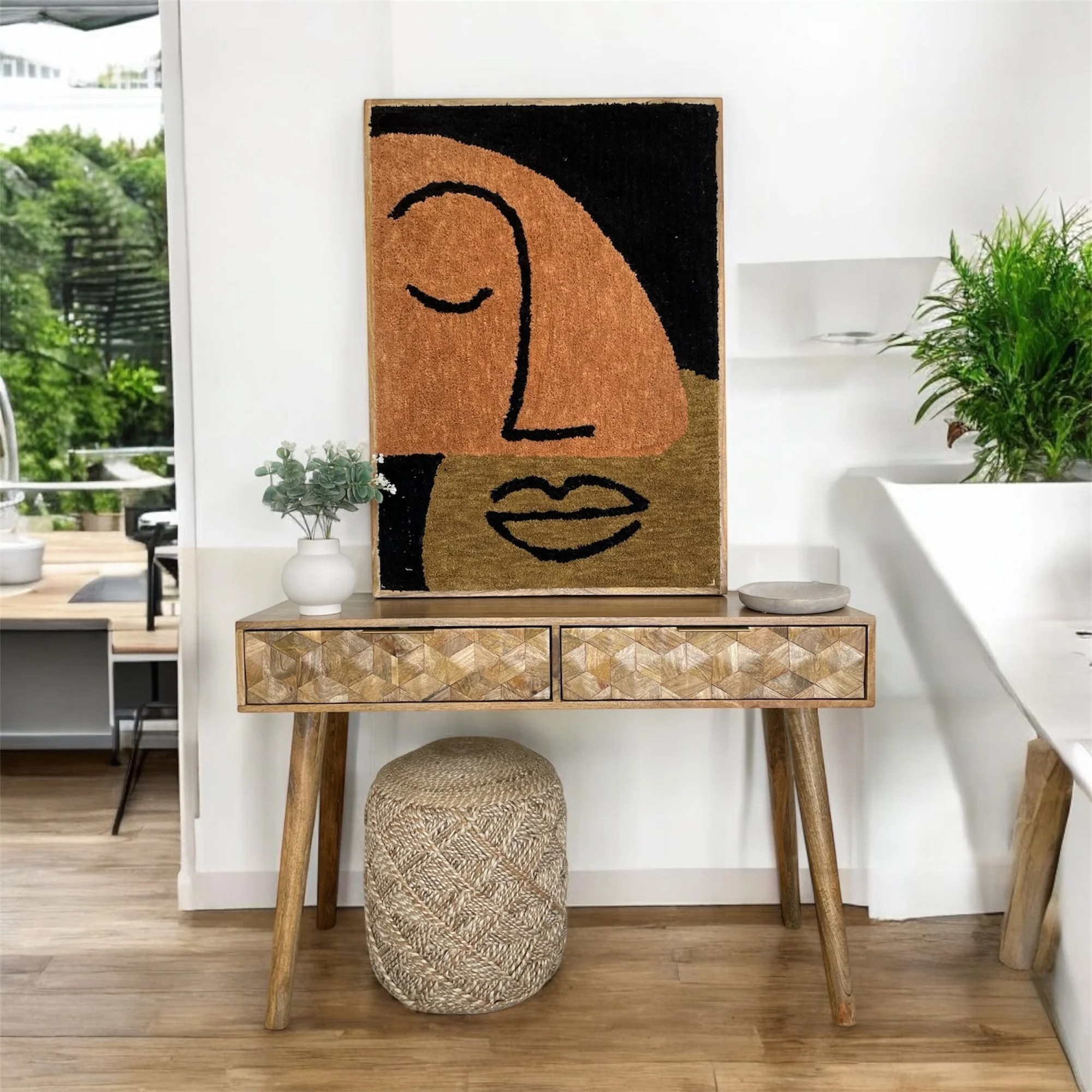 Furneezy Carve Mango Wood Console Table W2 Drawers