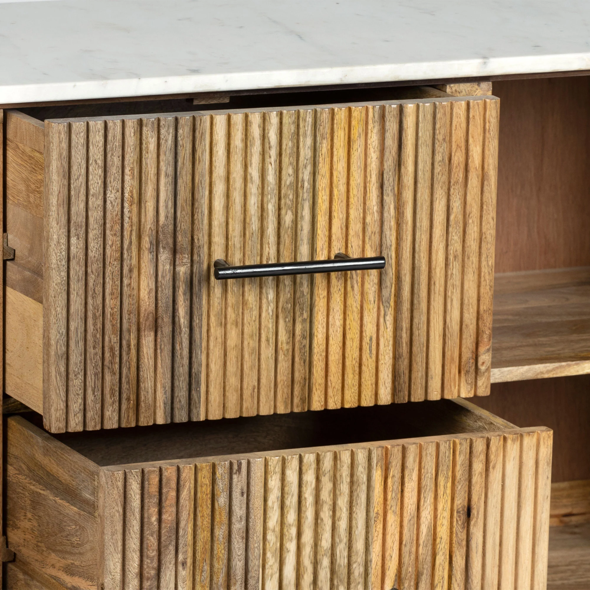  Furneezy Kelby Marble Side Board With 2 Drawers - Natural