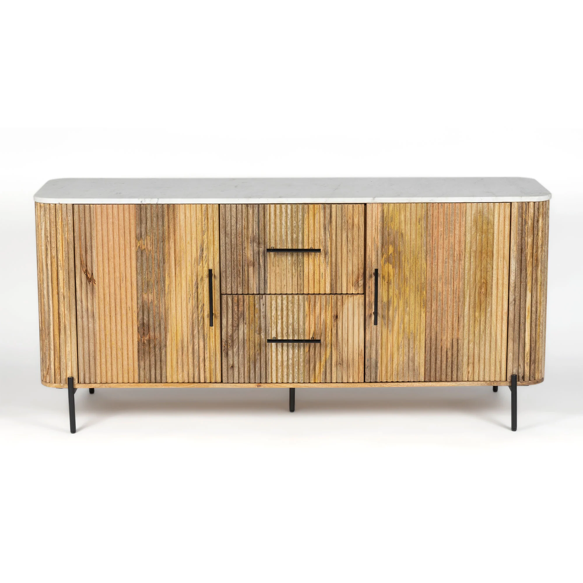 Furneezy Kelby Marble Side Board With 2 Drawers - Natural