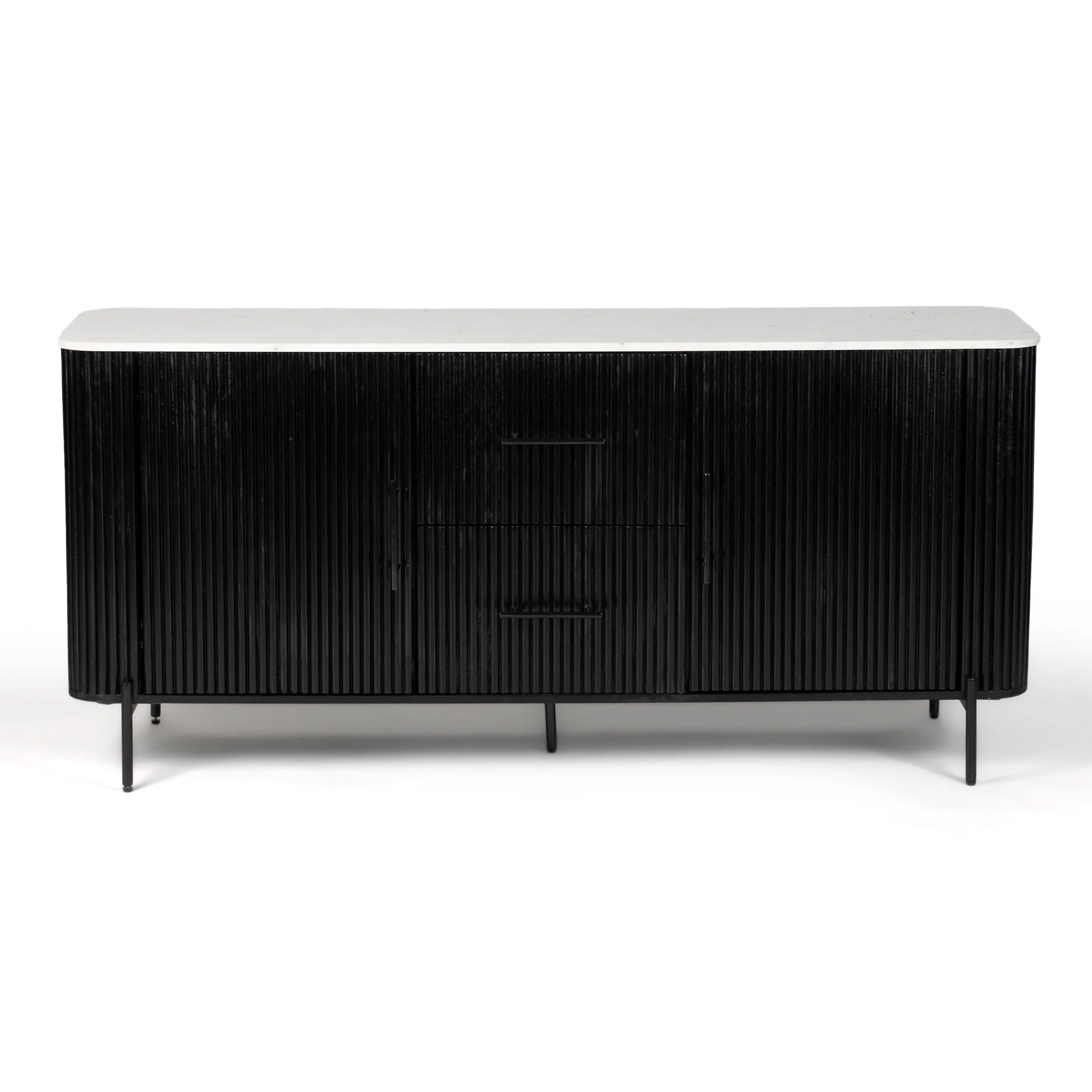 Furneezy Kelby Marble Side Board With 2 Drawers - Black