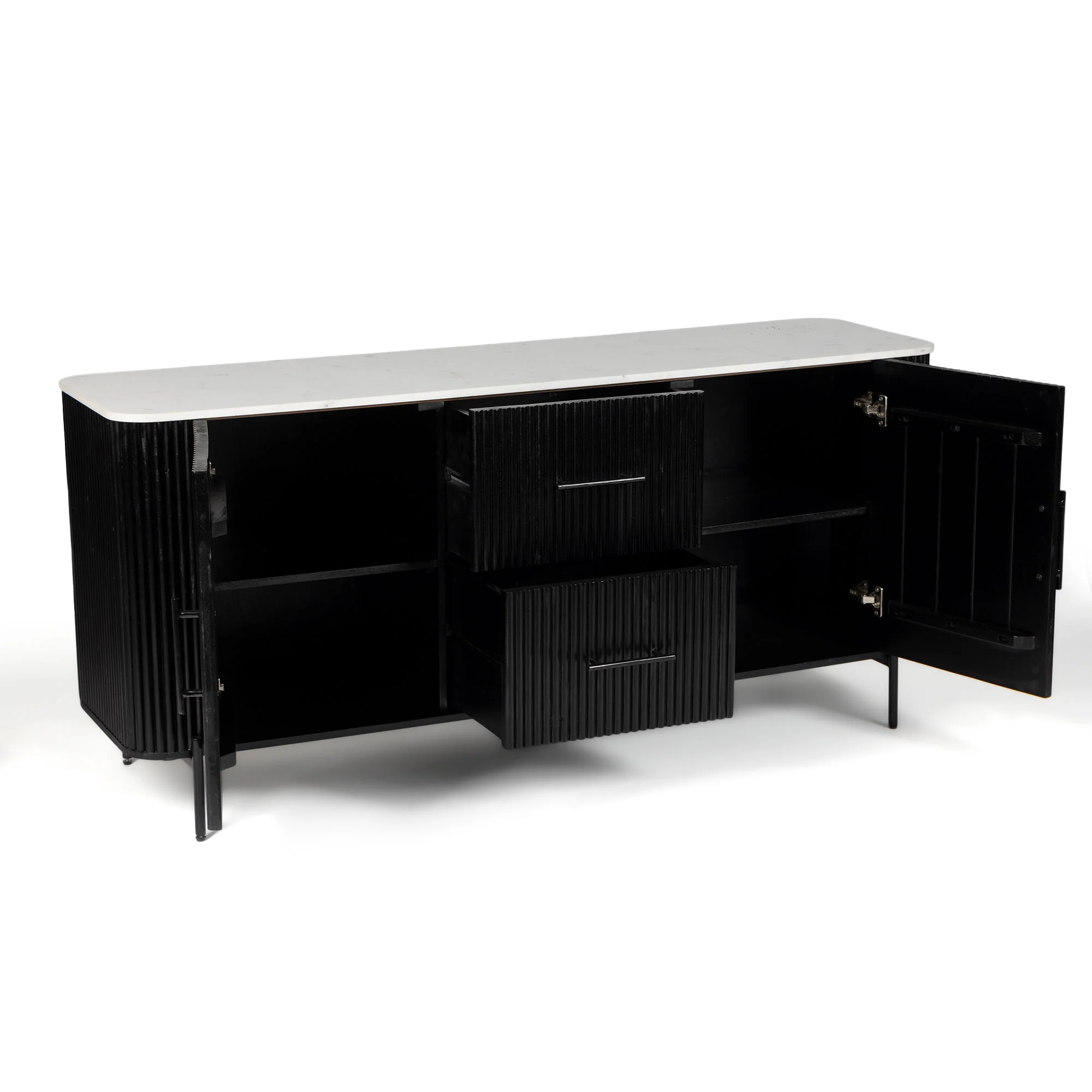  Furneezy Kelby Marble Side Board With 2 Drawers - Black