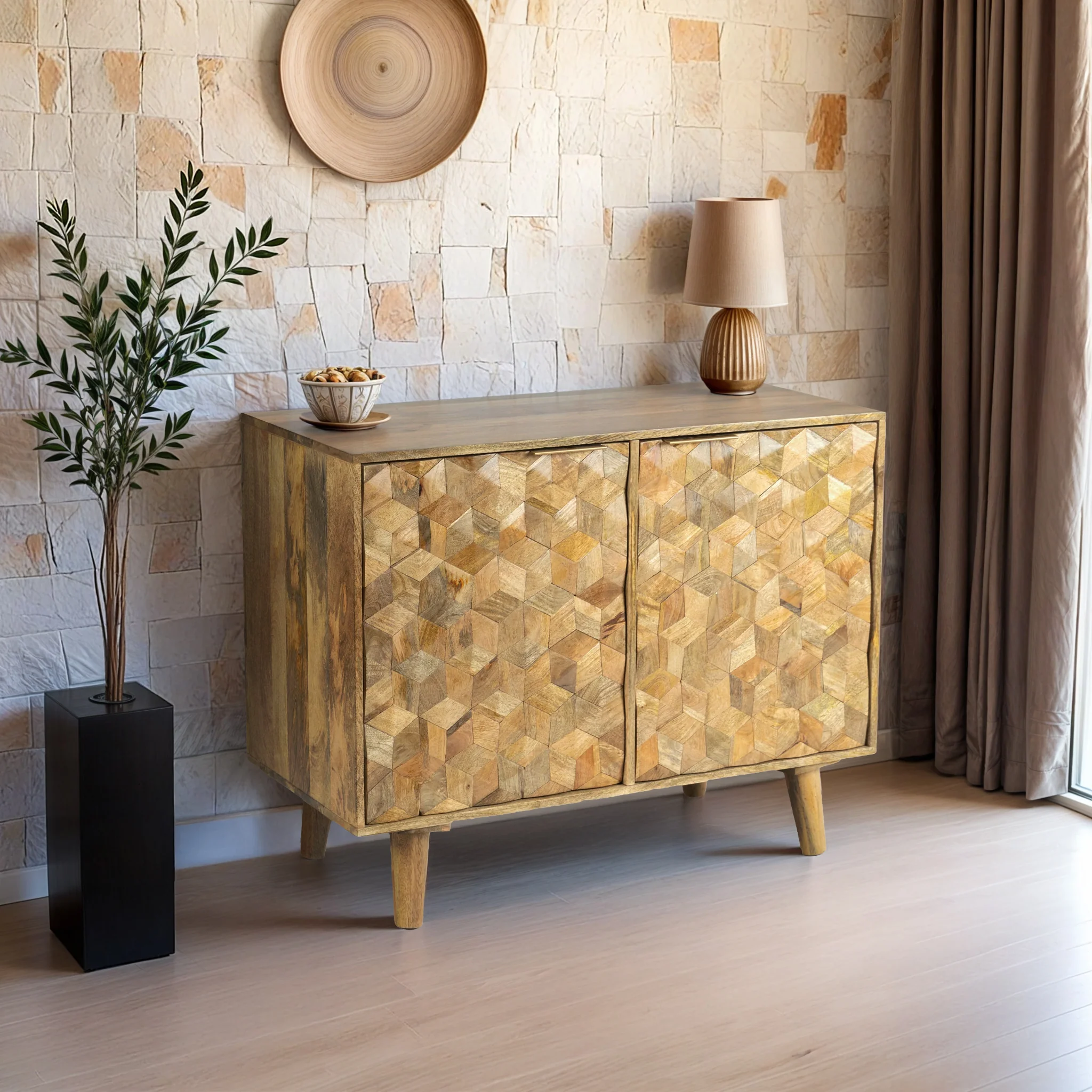 Furneezy Carve Mango Wood Side Board - Small