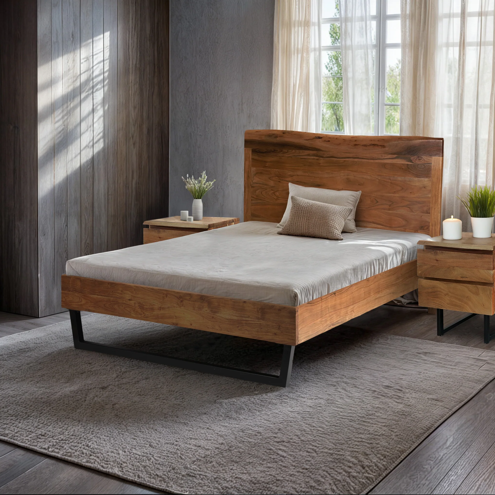 Furneezy Savannah Live Edge Acacia Wood Queen Bed