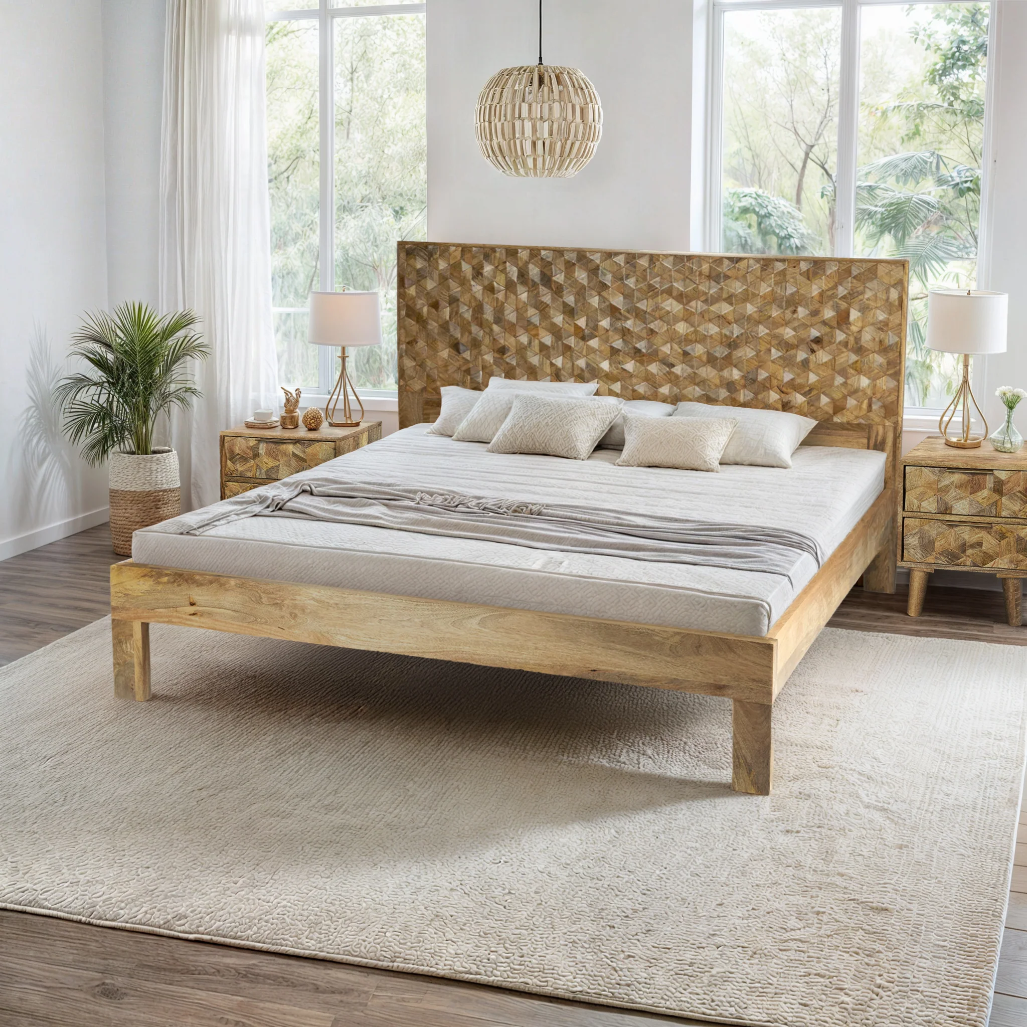 Furneezy Carve Hand-Carved Mango Wood Queen Bed