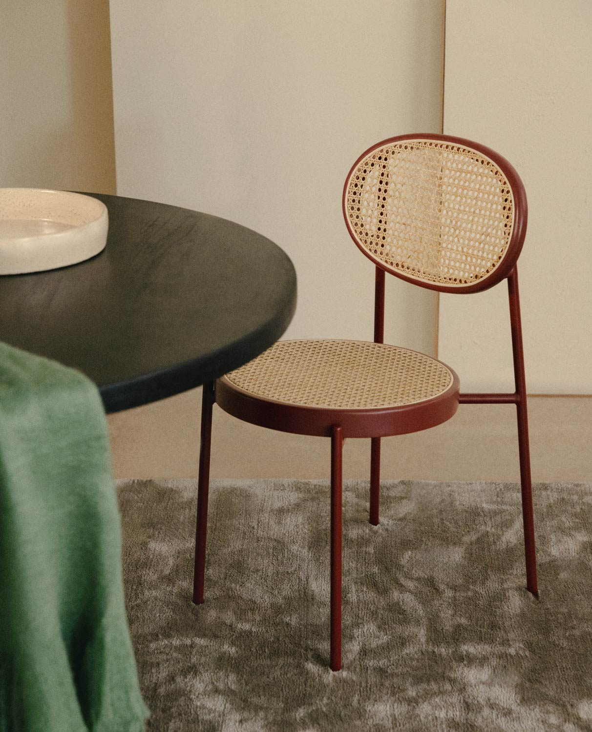 Natural Rattan and Metal Dining Chair