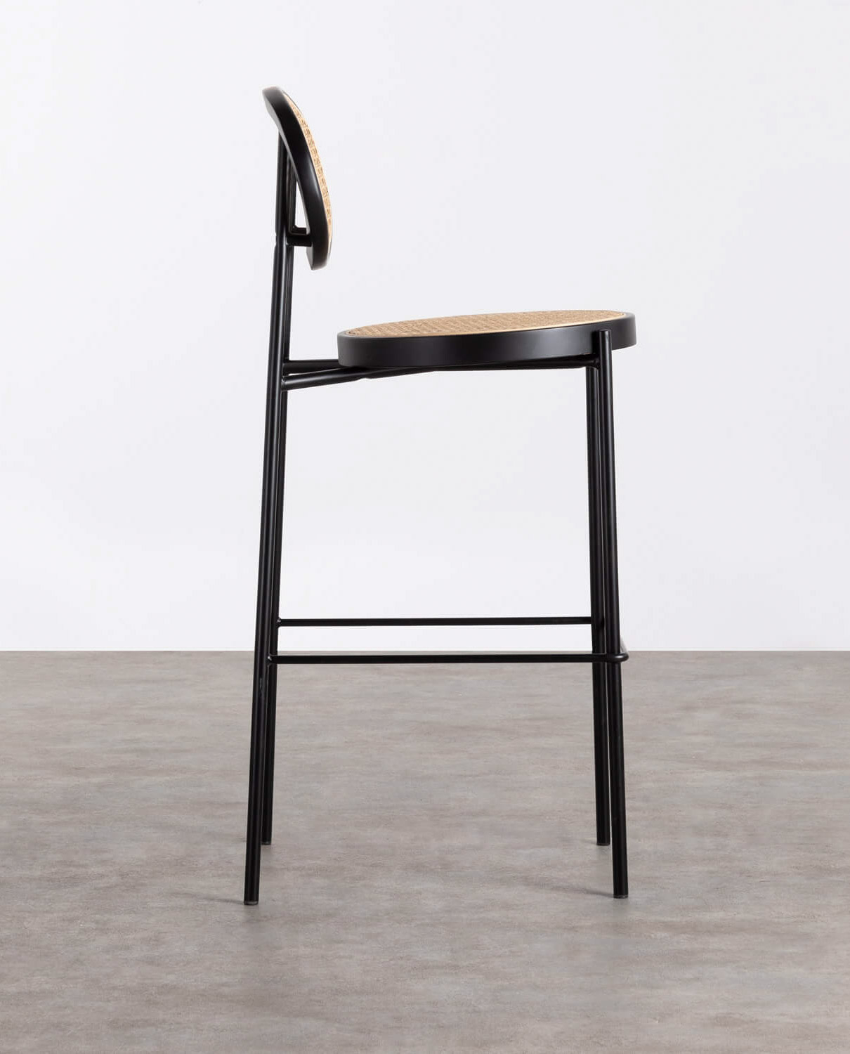 High Stool in Natural Rattan and Metal (75 cm)