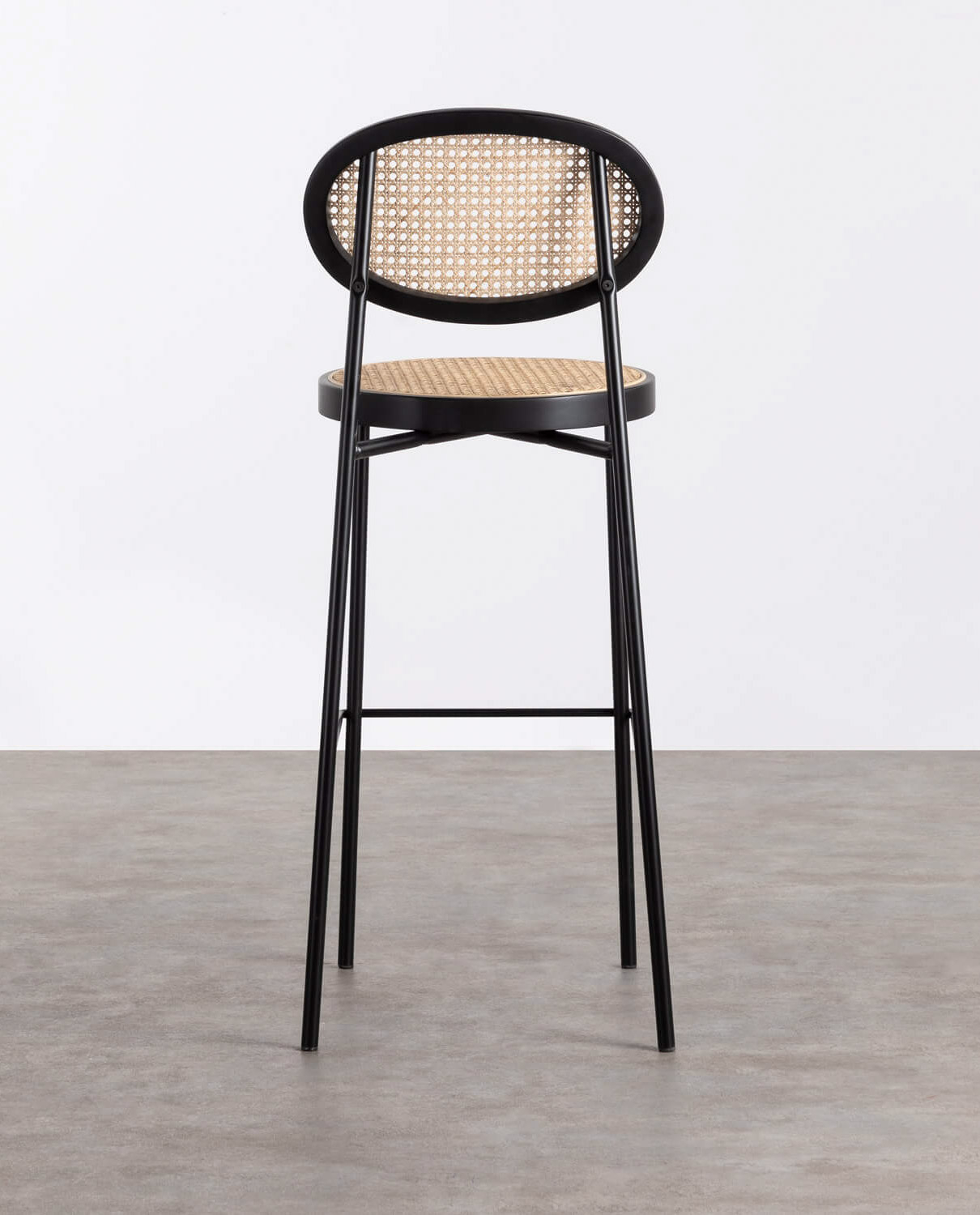 High Stool in Natural Rattan and Metal (75 cm)