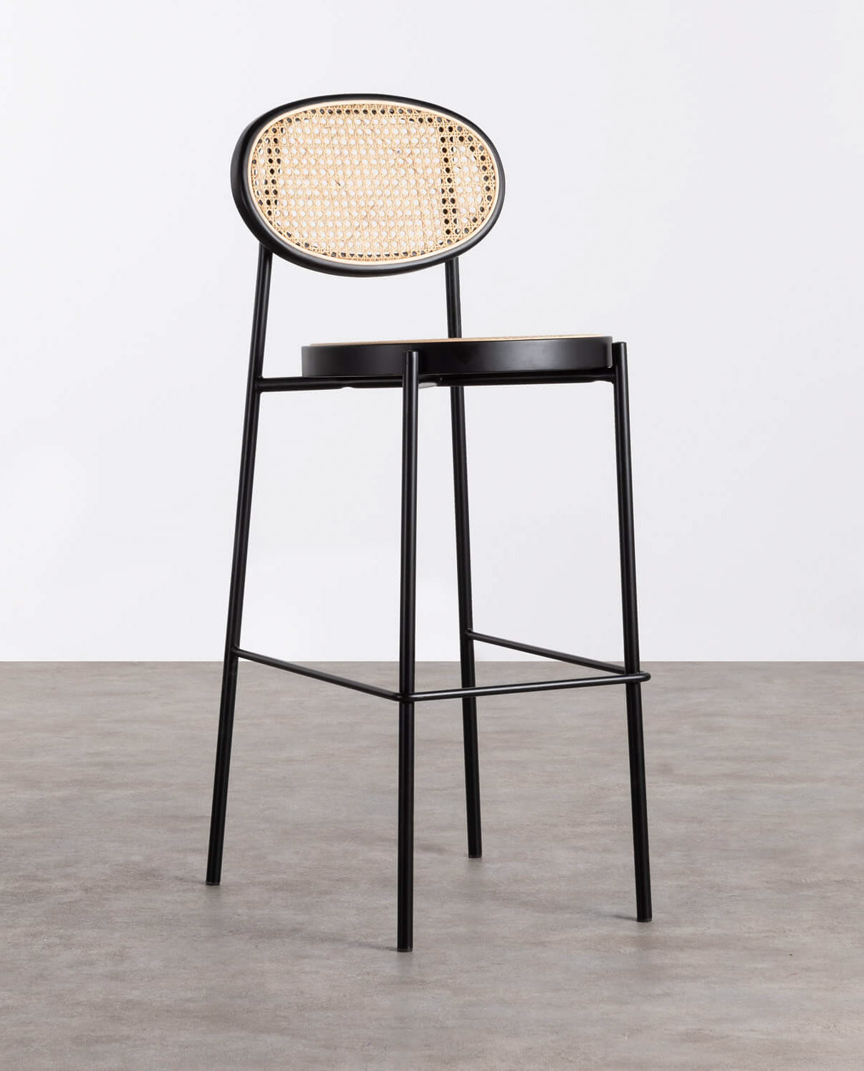 High Stool in Natural Rattan and Metal (75 cm)