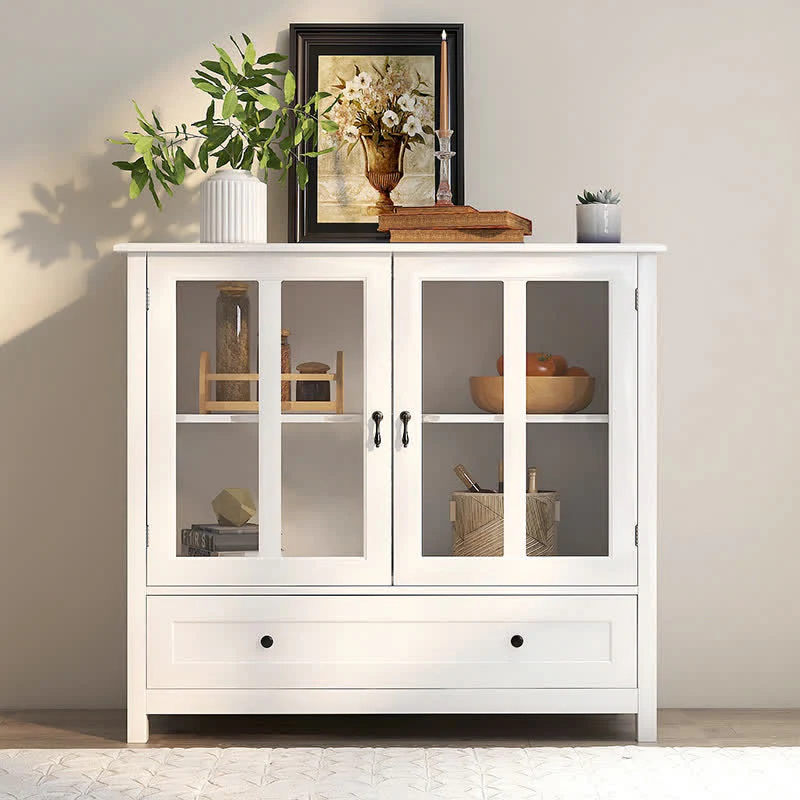 Buffet Storage Cabinet Glass Doors Sideboard