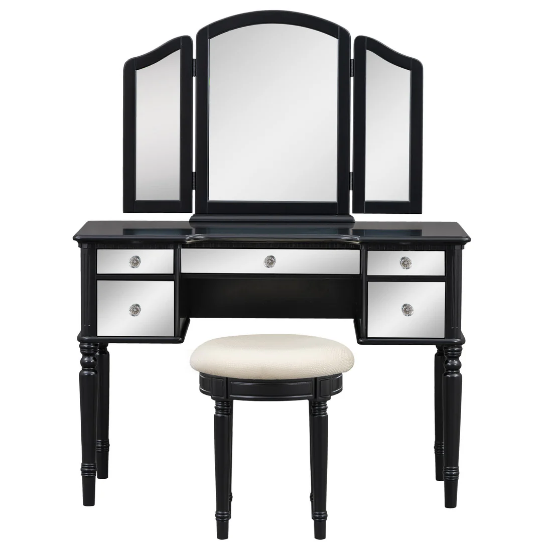 Tri-fold Mirror Vanity Desk Stool Set