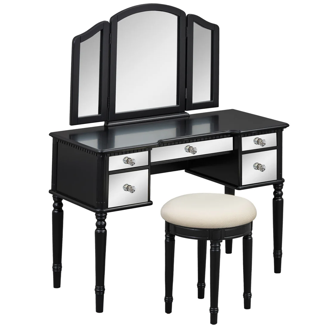 Tri-fold Mirror Vanity Desk Stool Set