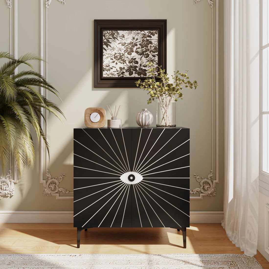 Modern Carved Eye-patterned Wooden Storage Cabinet