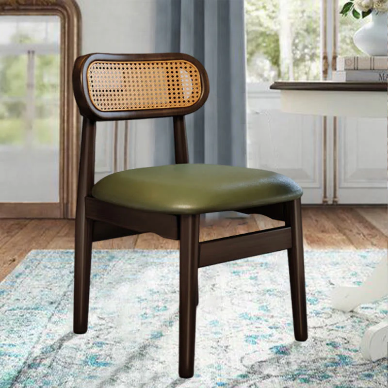 Solid Wood Resin Imitation Rattan Backrest Dining Chair
