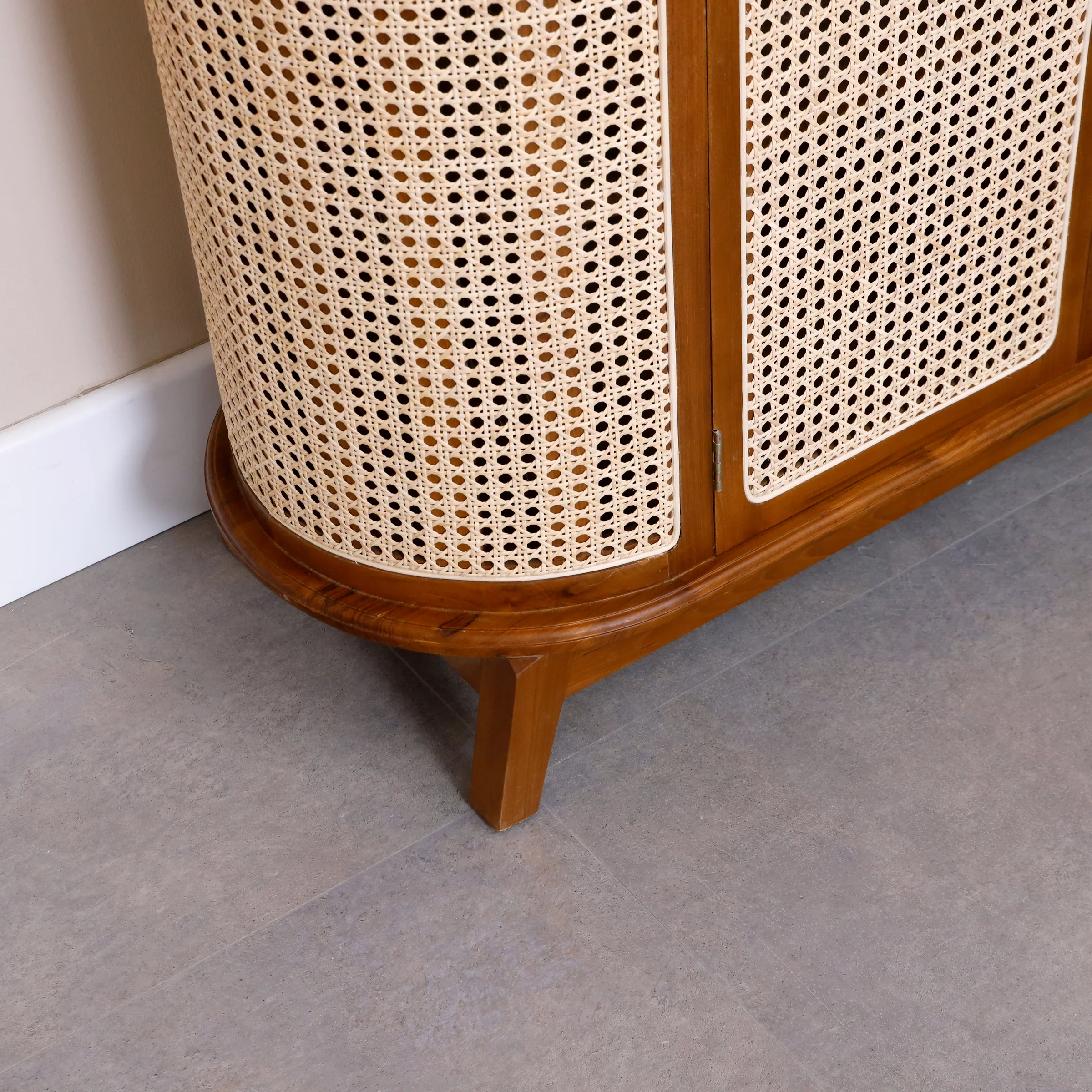 Wooden Cabinet with Rattan Doors In Teak Wood