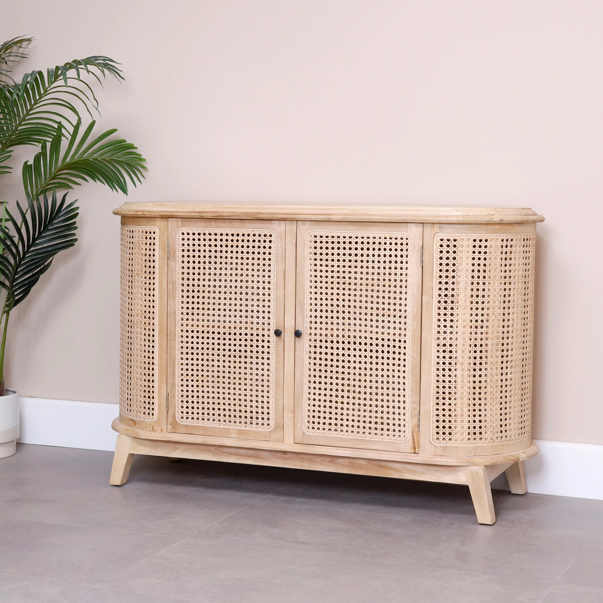 Wooden Cabinet with Rattan Doors In Teak Wood