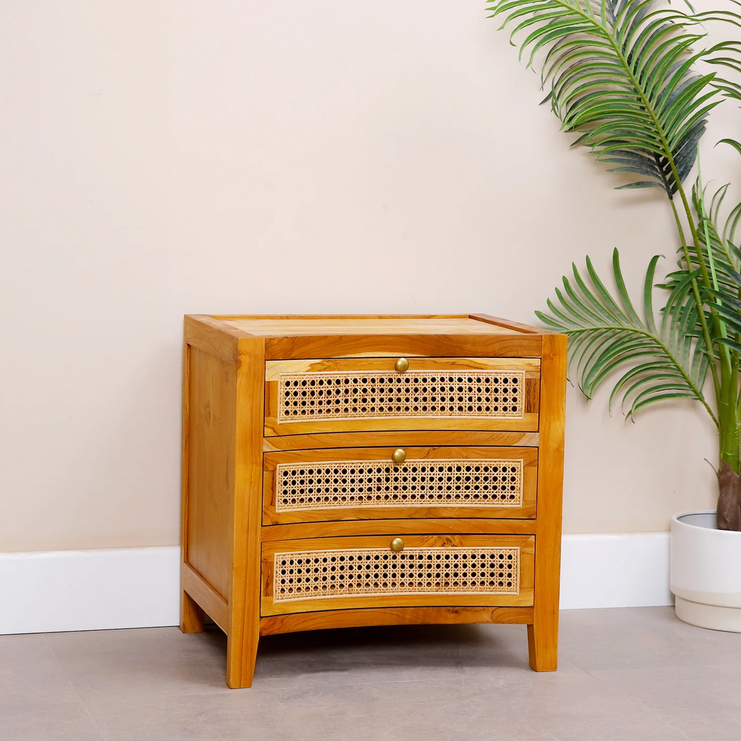 Wooden Nightstand In Teak Wood