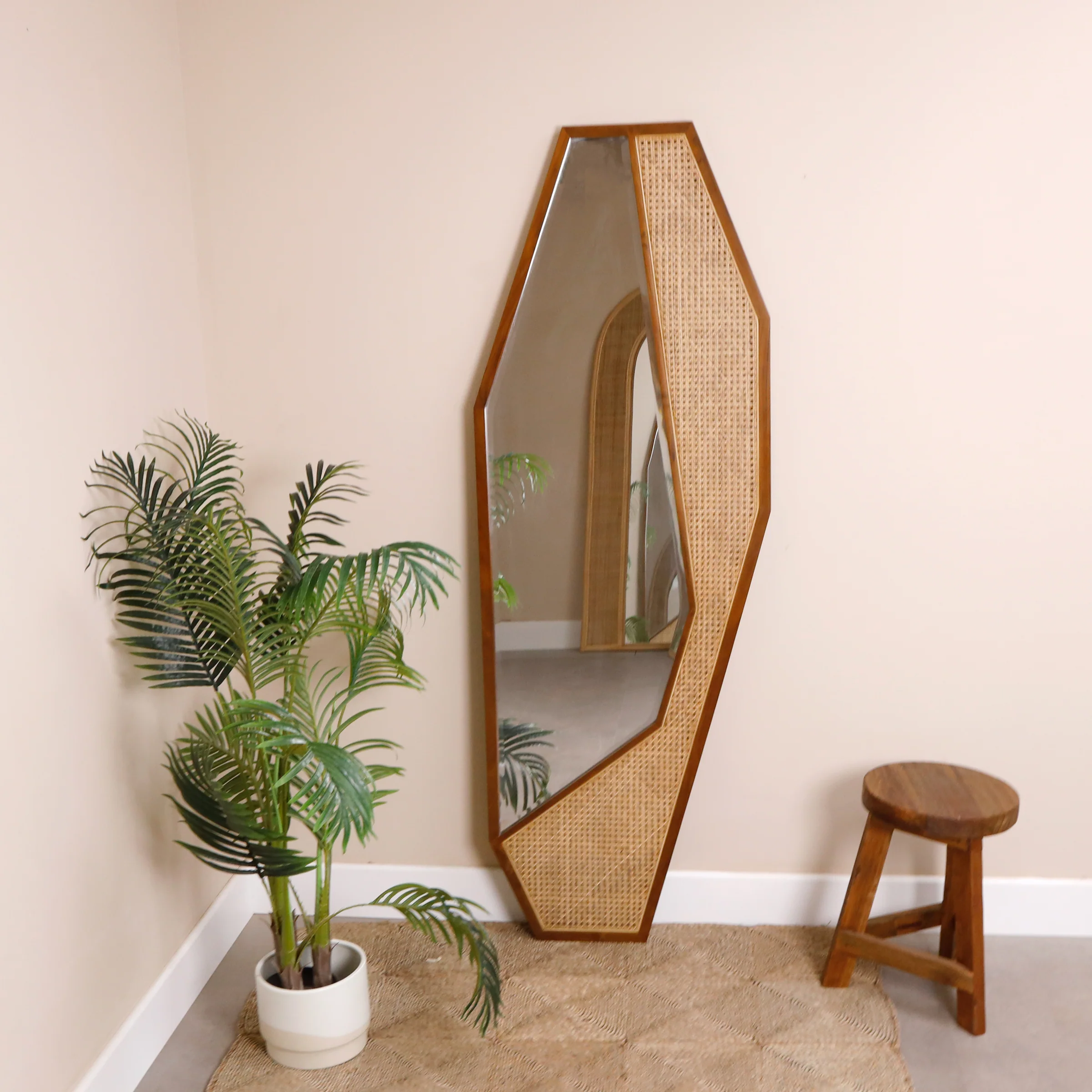 Geometric Wall Mirror In Teak Wood