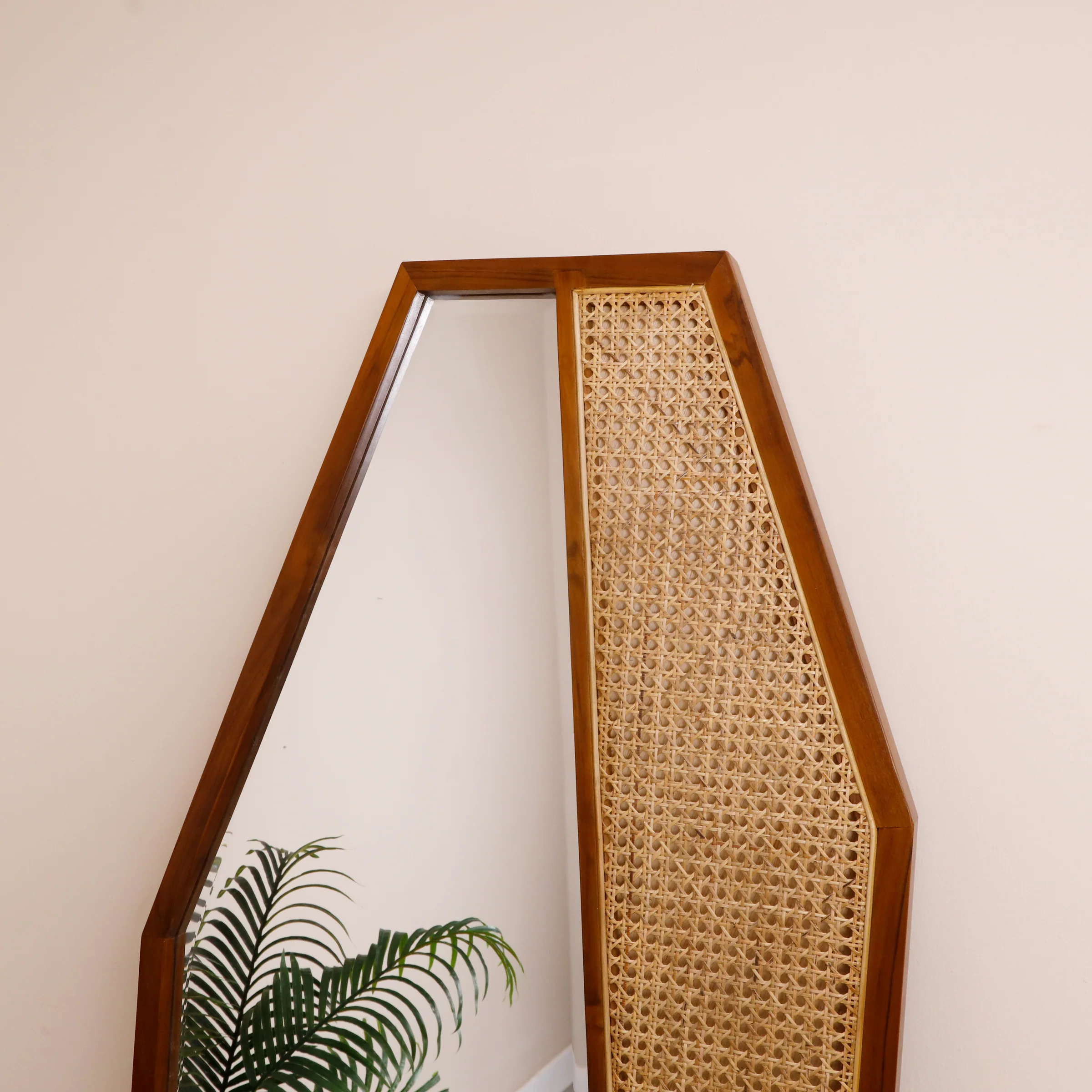 Geometric Wall Mirror In Teak Wood